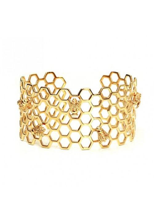 Honeycomb and Bee Cuff in Gold