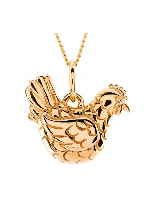 Golden Hen Pendant - A beautiful chicken necklace in warm gold