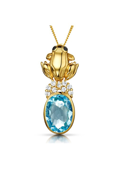 Gold Pond Frog and Blue Topaz Necklace - Strange of London