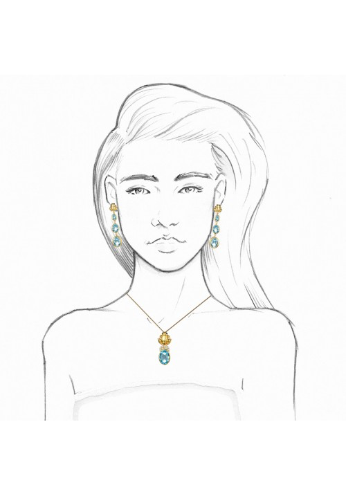 Gold Pond Frog and Blue Topaz Necklace - Strange of London